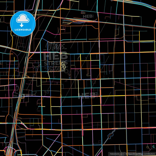 Shijiazhuang, Hebei, China, colorful city map on black background