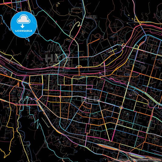 Lanzhou, Gansu, China, colorful city map on black background