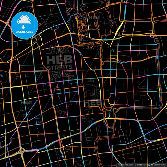 Yangzhou, Jiangsu, China, colorful city map on black background