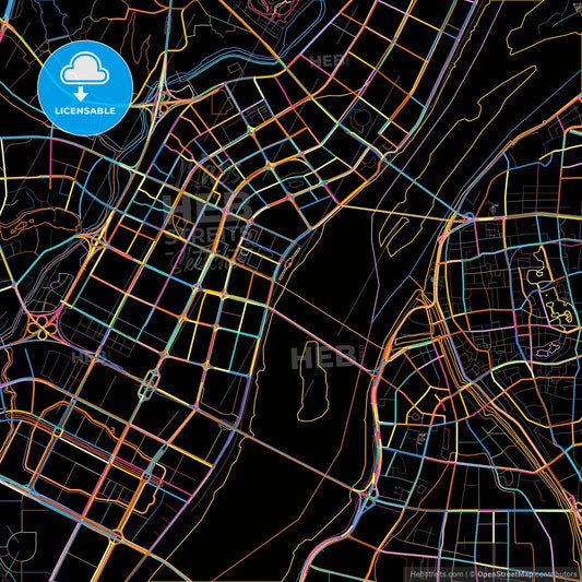 Nanchang, Jiangxi, China, colorful city map on black background