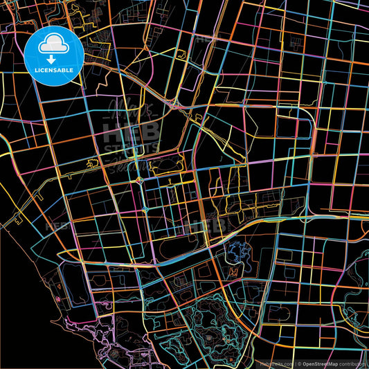 Nantong, Jiangsu, China, colorful city map on black background