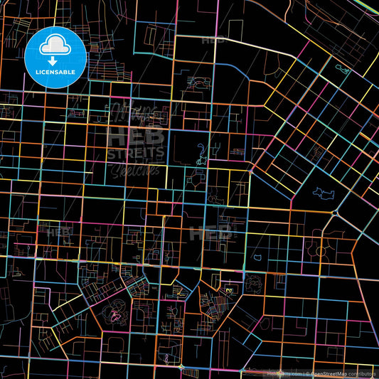 Baotou, Inner Mongolia, China, colorful city map on black background
