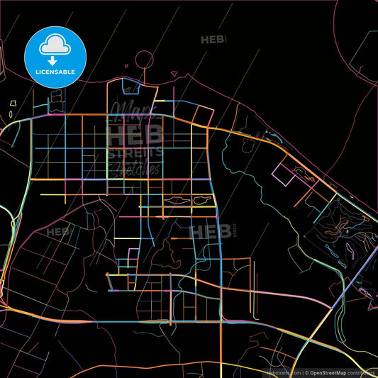 Haikou, Hainan, China, colorful city map on black background