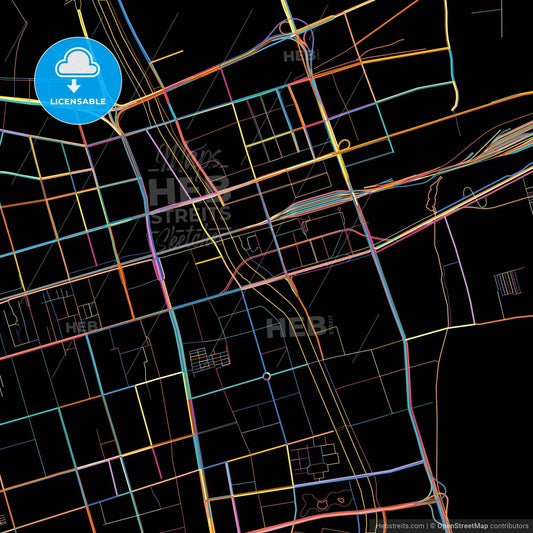 Hohhot, Inner Mongolia, China, colorful city map on black background