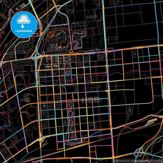 Luoyang, Henan, China, colorful city map on black background