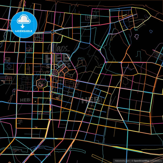 Taizhou, Zhejiang, China, colorful city map on black background
