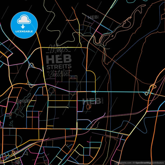 Nanchong, Sichuan, China, colorful city map on black background