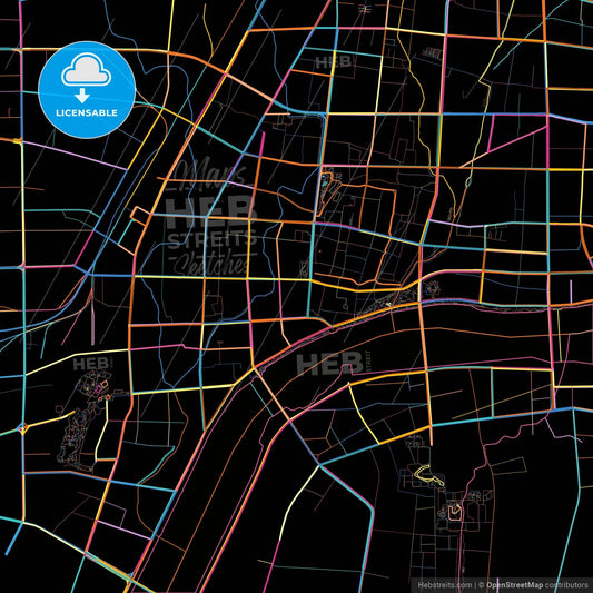 Nanyang, Henan, China, colorful city map on black background