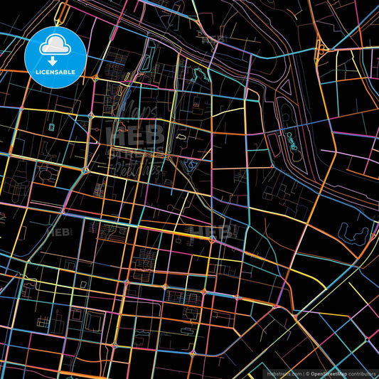 Fuyang, Anhui, China, colorful city map on black background