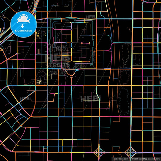 Datong, Shanxi, China, colorful city map on black background