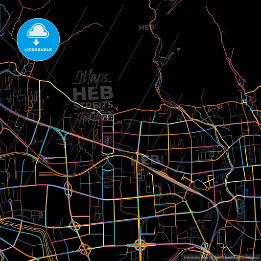 Tai an, Shandong, China, colorful city map on black background