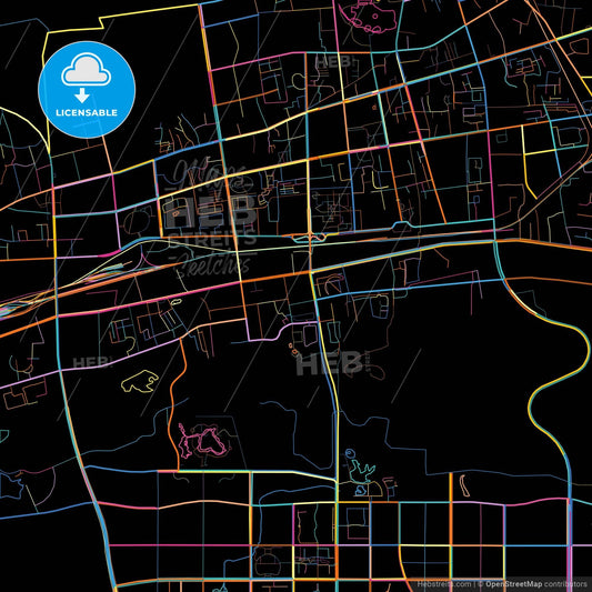 Huainan, Anhui, China, colorful city map on black background