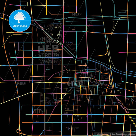 Suzhou, Anhui, China, colorful city map on black background