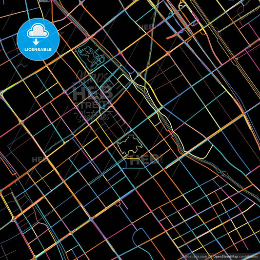 Yancheng, Jiangsu, China, colorful city map on black background