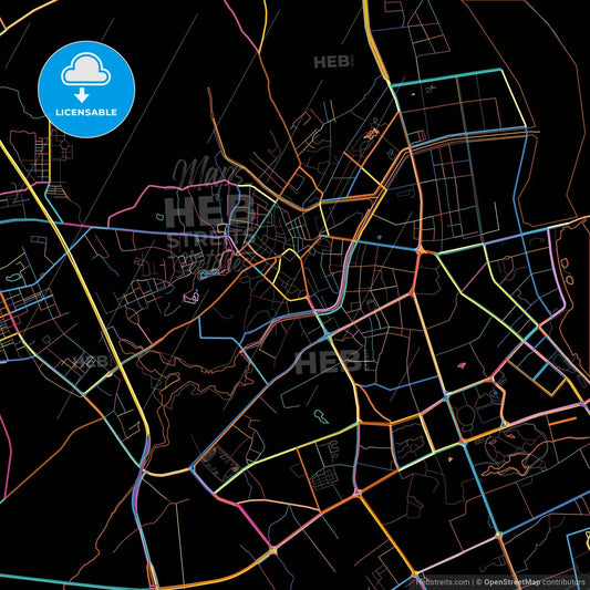 Zhanjiang, Guangdong, China, colorful city map on black background
