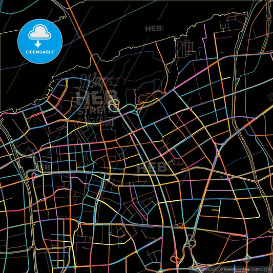 Jiangyin, Jiangsu, China, colorful city map on black background