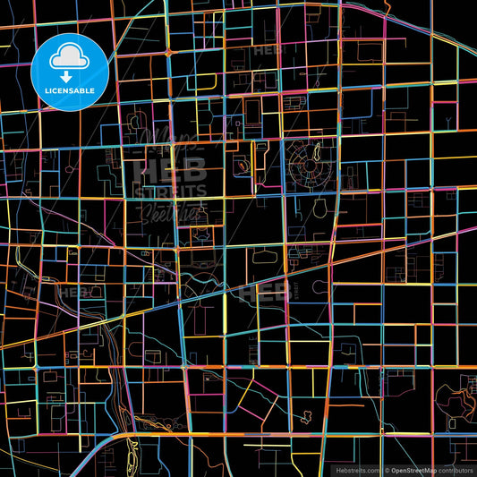 Weifang, Shandong, China, colorful city map on black background