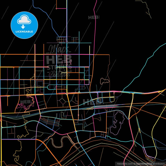 Guigang, Guangxi, China, colorful city map on black background