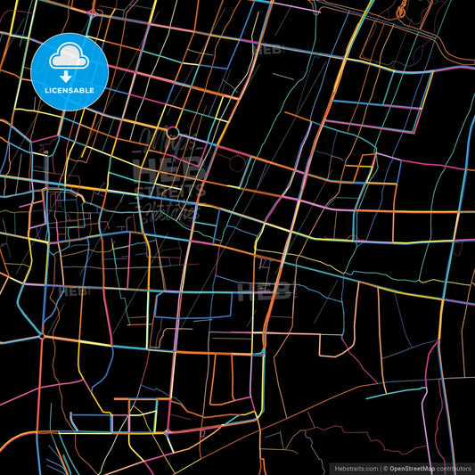 Cixi, Zhejiang, China, colorful city map on black background