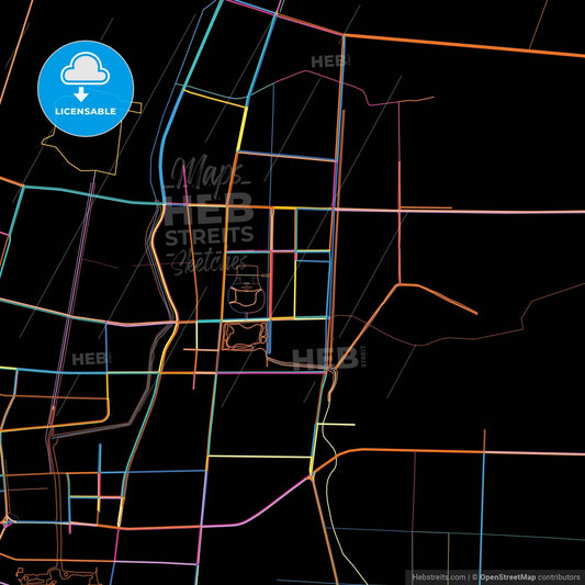 Pizhou, Jiangsu, China, colorful city map on black background