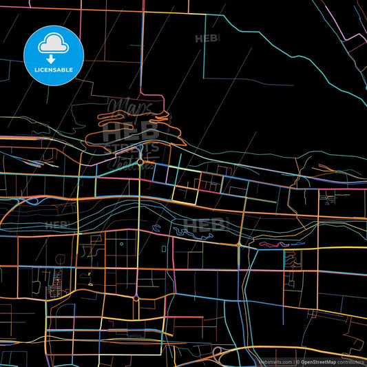 Baoji, Shaanxi, China, colorful city map on black background