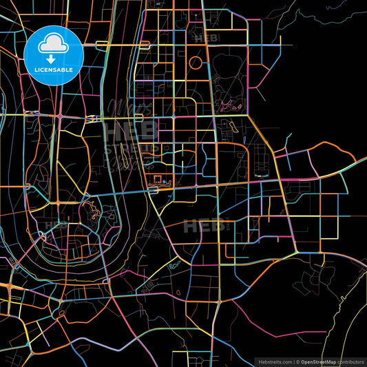 Liuzhou, Guangxi, China, colorful city map on black background