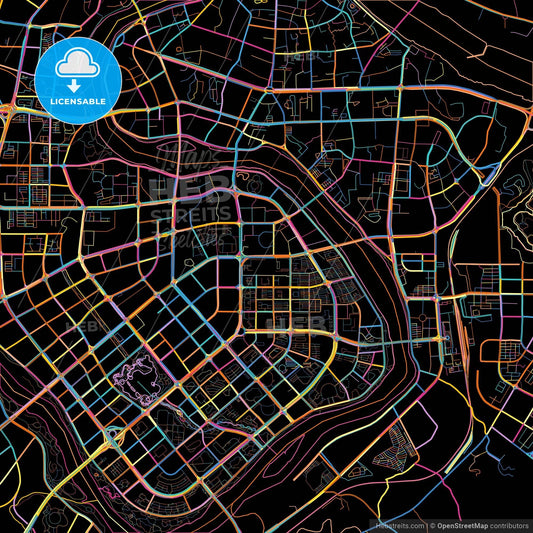 Ganzhou, Jiangxi, China, colorful city map on black background