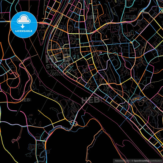 Yichang, Hubei, China, colorful city map on black background