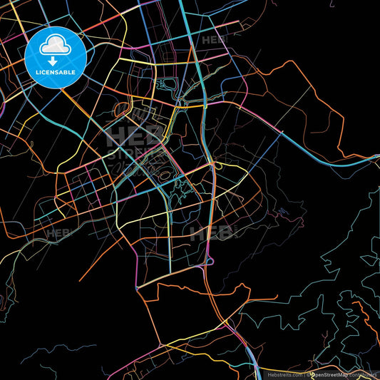 Wenling, Zhejiang, China, colorful city map on black background