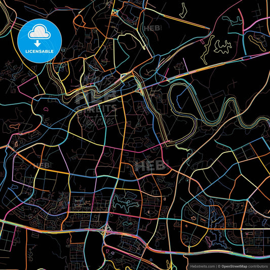 Zigong, Sichuan, China, colorful city map on black background