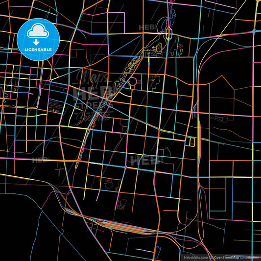Heze, Shandong, China, colorful city map on black background