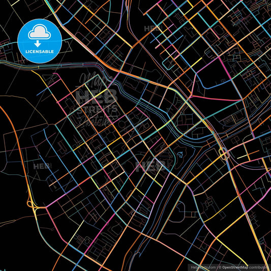 Chifeng, Inner Mongolia, China, colorful city map on black background