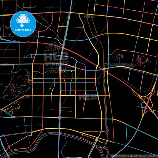 Wuhu, Anhui, China, colorful city map on black background