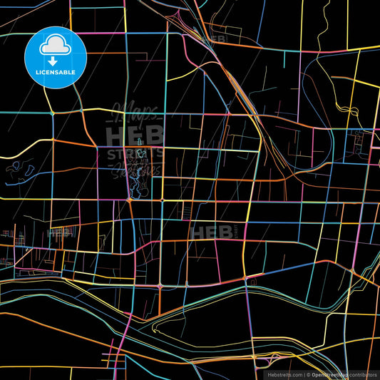 Laiwu, Shandong, China, colorful city map on black background