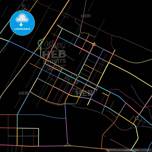 Haicheng, Liaoning, China, colorful city map on black background