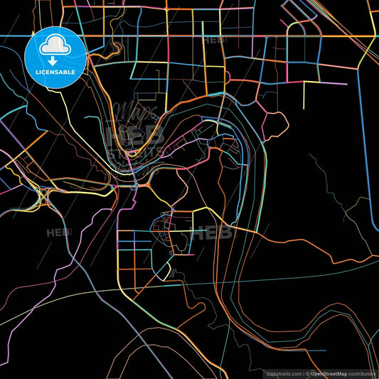 Neijiang, Sichuan, China, colorful city map on black background
