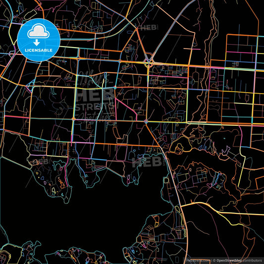 Yueyang, Hunan, China, colorful city map on black background
