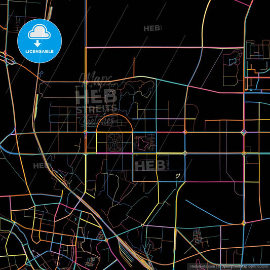 Xinyang, Henan, China, colorful city map on black background