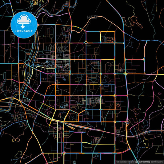 Maoming, Guangdong, China, colorful city map on black background