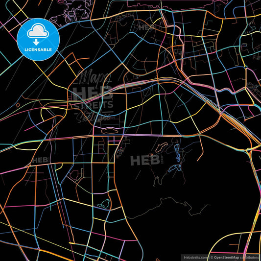 Zhenjiang, Jiangsu, China, colorful city map on black background