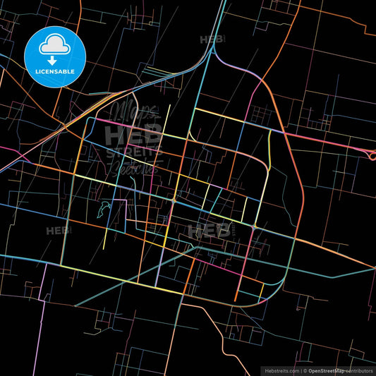 Dingzhou, Hebei, China, colorful city map on black background
