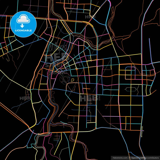 Zhuji, Zhejiang, China, colorful city map on black background
