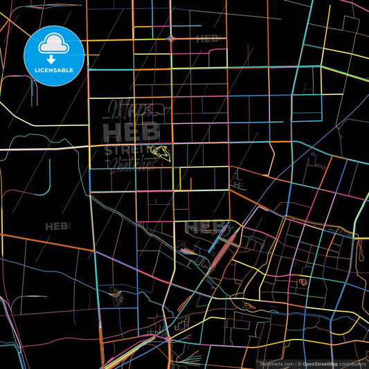 Baoding, Hebei, China, colorful city map on black background
