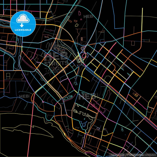 Jingzhou, Hubei, China, colorful city map on black background