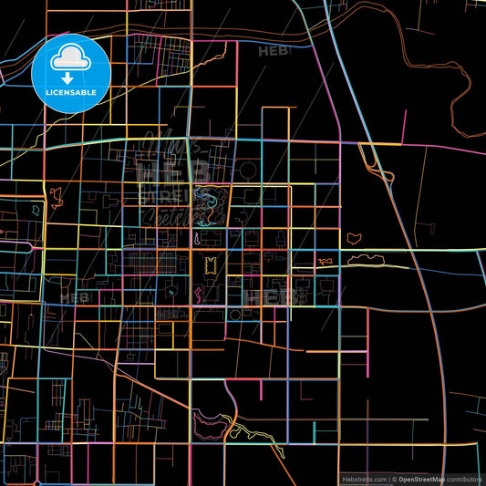 Anyang, Henan, China, colorful city map on black background