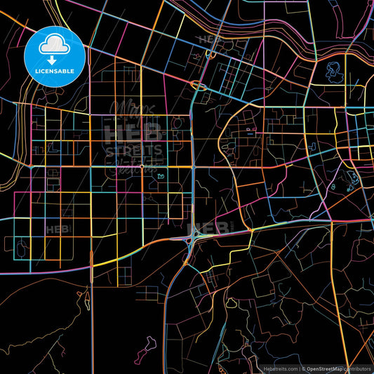 Hengyang, Hunan, China, colorful city map on black background