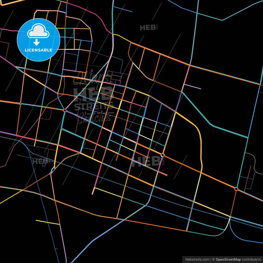 Yuzhou, Henan, China, colorful city map on black background