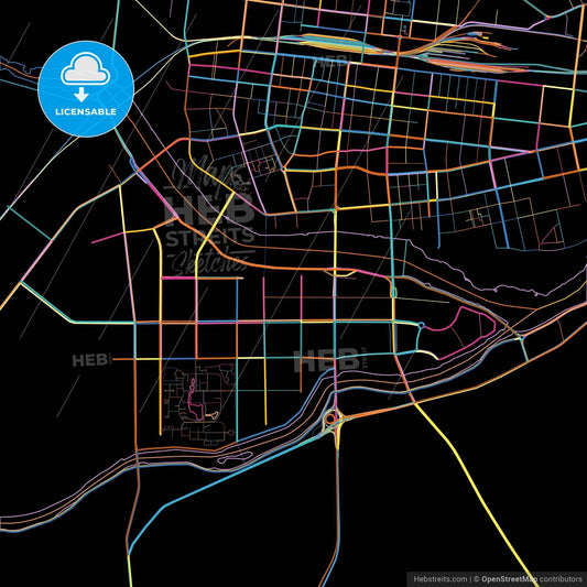 Jinzhou, Liaoning, China, colorful city map on black background
