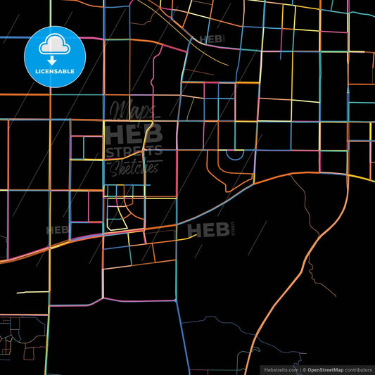 Zhangqiu, Shandong, China, colorful city map on black background