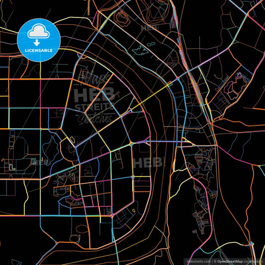 Zhuzhou, Hunan, China, colorful city map on black background